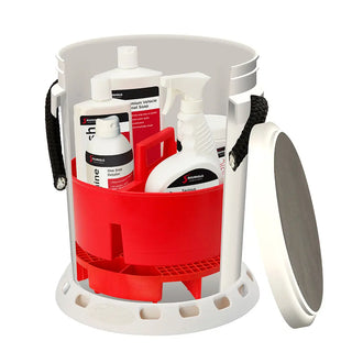 Shurhold 5 Gallon White Bucket Kit - Includes Bucket, Caddy, Grate Seat, Buff Magic, Pro Polish Brite Wash, SMC & Serious Shine Shurhold
