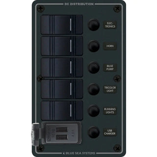 Blue Sea 8521 - 5 Position Contura Switch Panel w/Dual USB Chargers - 12/24V DC - Black Blue Sea Systems