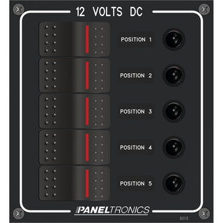 Paneltronics Waterproof Panel - DC 5-Position Illuminated Rocker Switch & Circuit Breaker Paneltronics