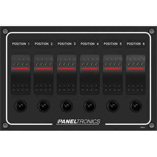 Paneltronics Waterproof Panel - DC 6-Position Illuminated Rocker Switch & Circuit Breaker Paneltronics