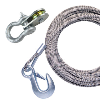 Powerwinch 50' x 7/32" Stainless Steel Universal Premium Replacement Galvanized Cable w/Pulley Block Powerwinch